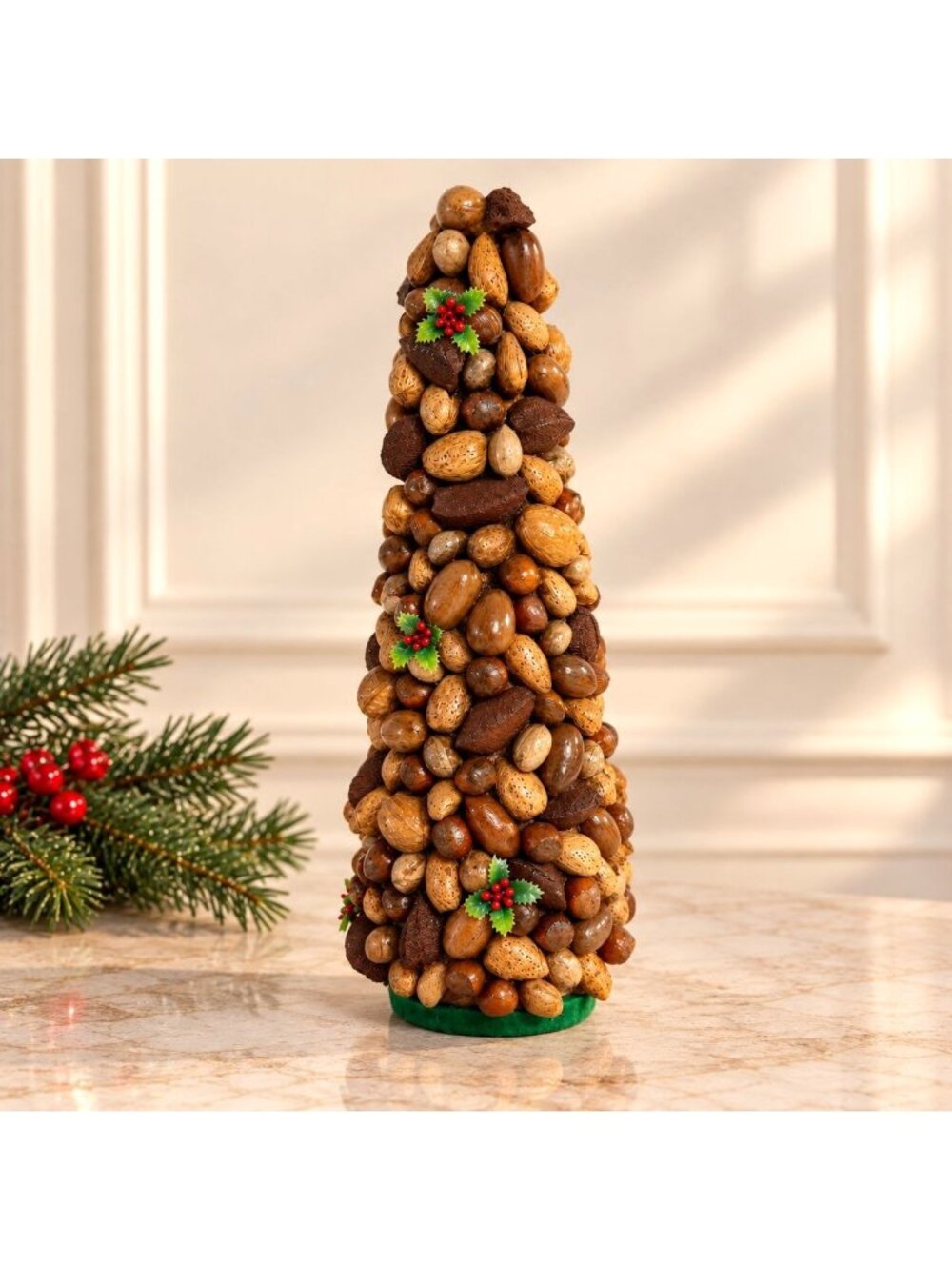 Christmas Nut Tree Tabletop Centerpiece Vtg Rustic Holiday Woodland Lodge Decor